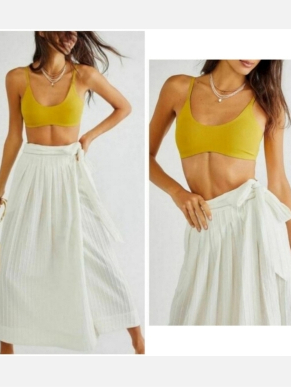 Free People Rey Wrap Ribbed Cotton Midi Skirt Ivory Cream Small